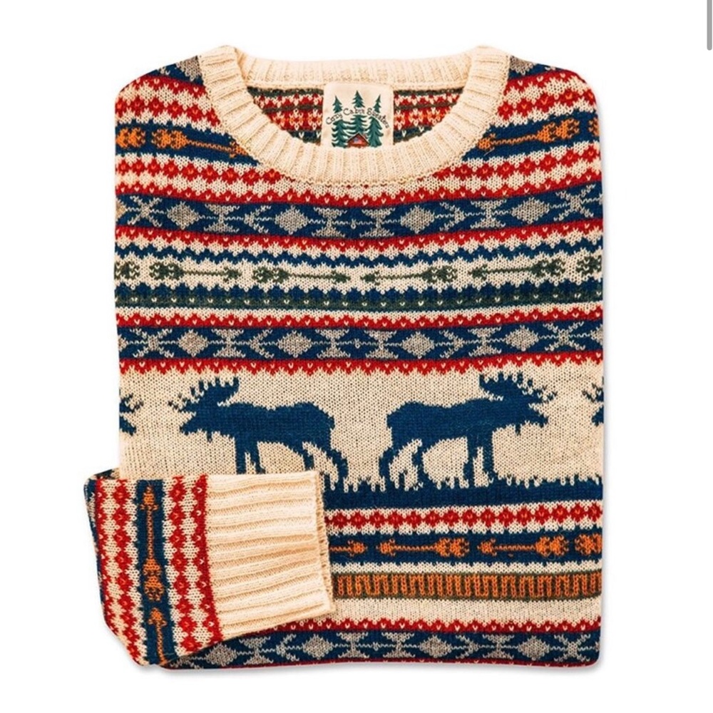 Kiel James Patrick cozy cabin sweater moose pattern